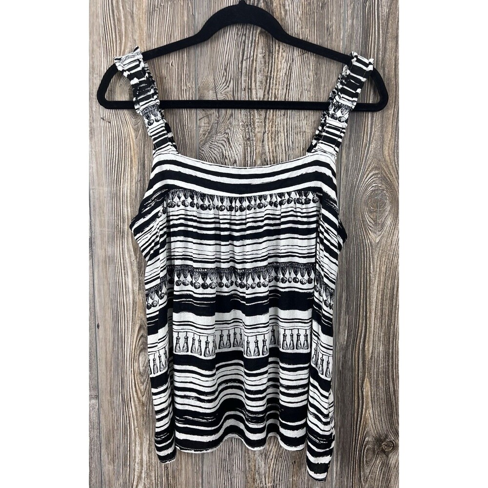 Jane + Delancey Tank Top Ruffle Strap 100% Rayon MED Boho Casual Summer